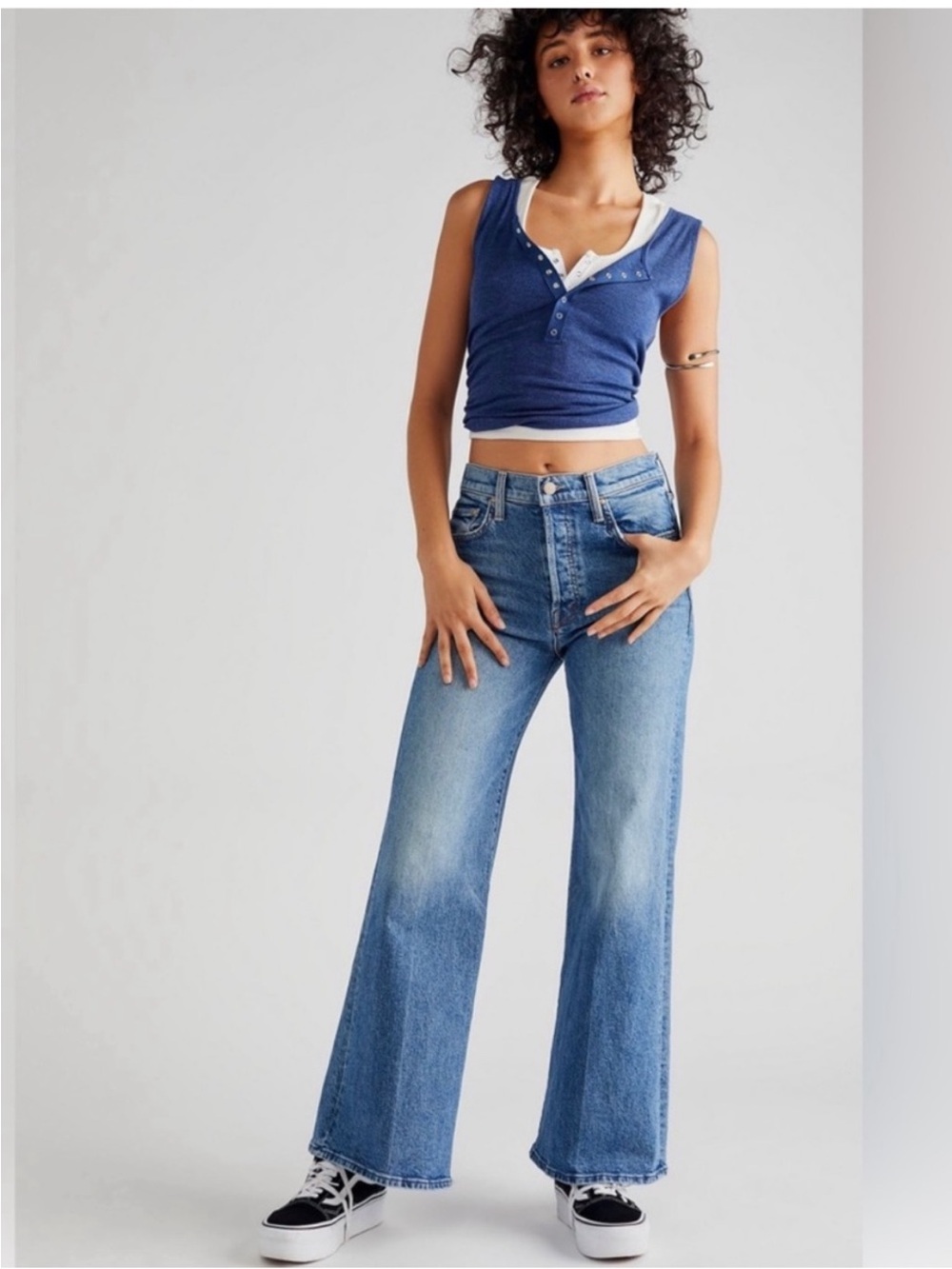 Mother The Tomcat Roller Jeans Other Moods Medium Wash Wide Leg Size 28